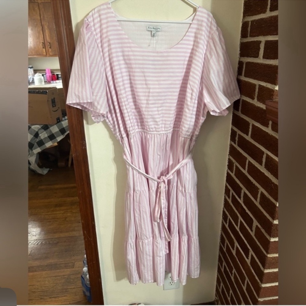 NWT Kim Rogers Size 3x Curvy Pink and White Striped Scoop Neck Dress